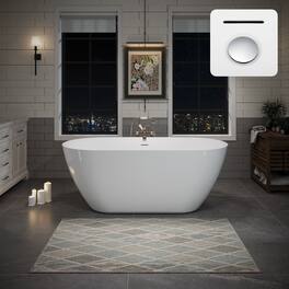 Loheer - 55 Inch Acrylic Freestanding Bathtub Oval Deep Soaking Tub with Pop Up Drain and Integrated Overflow - Glossy White
