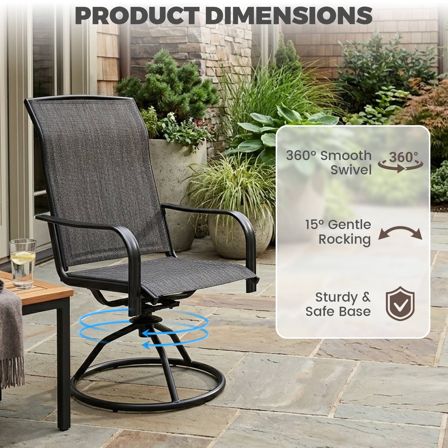 PRODUCT DIMENSIONS

- 360° Smooth Swivel
- 15° Gentle Rocking
- Sturdy & Safe Base
