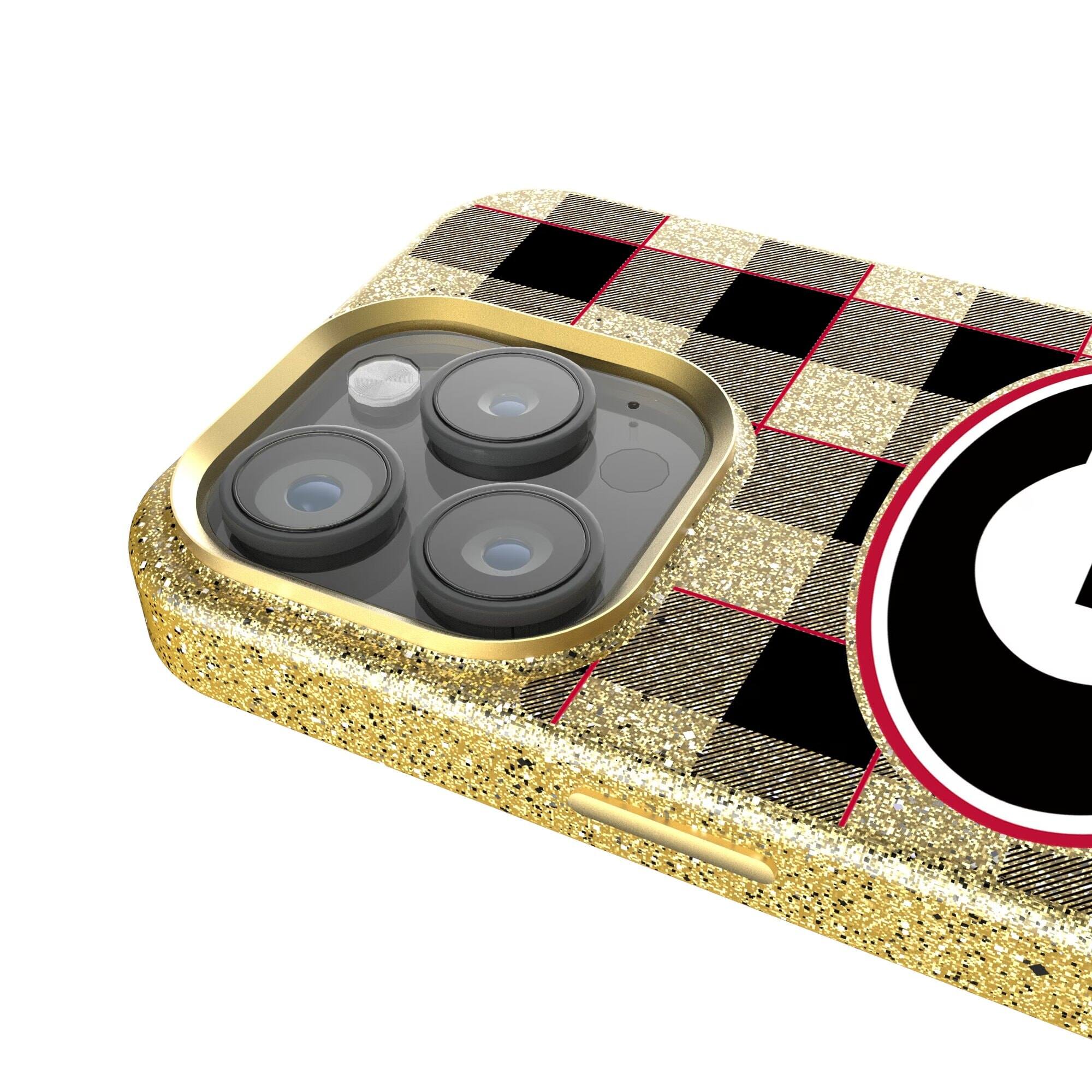 Alt View 3. Keyscaper - Georgia Bulldogs Plaid Bling iPhone Case - 14 Pro Max - Gold.