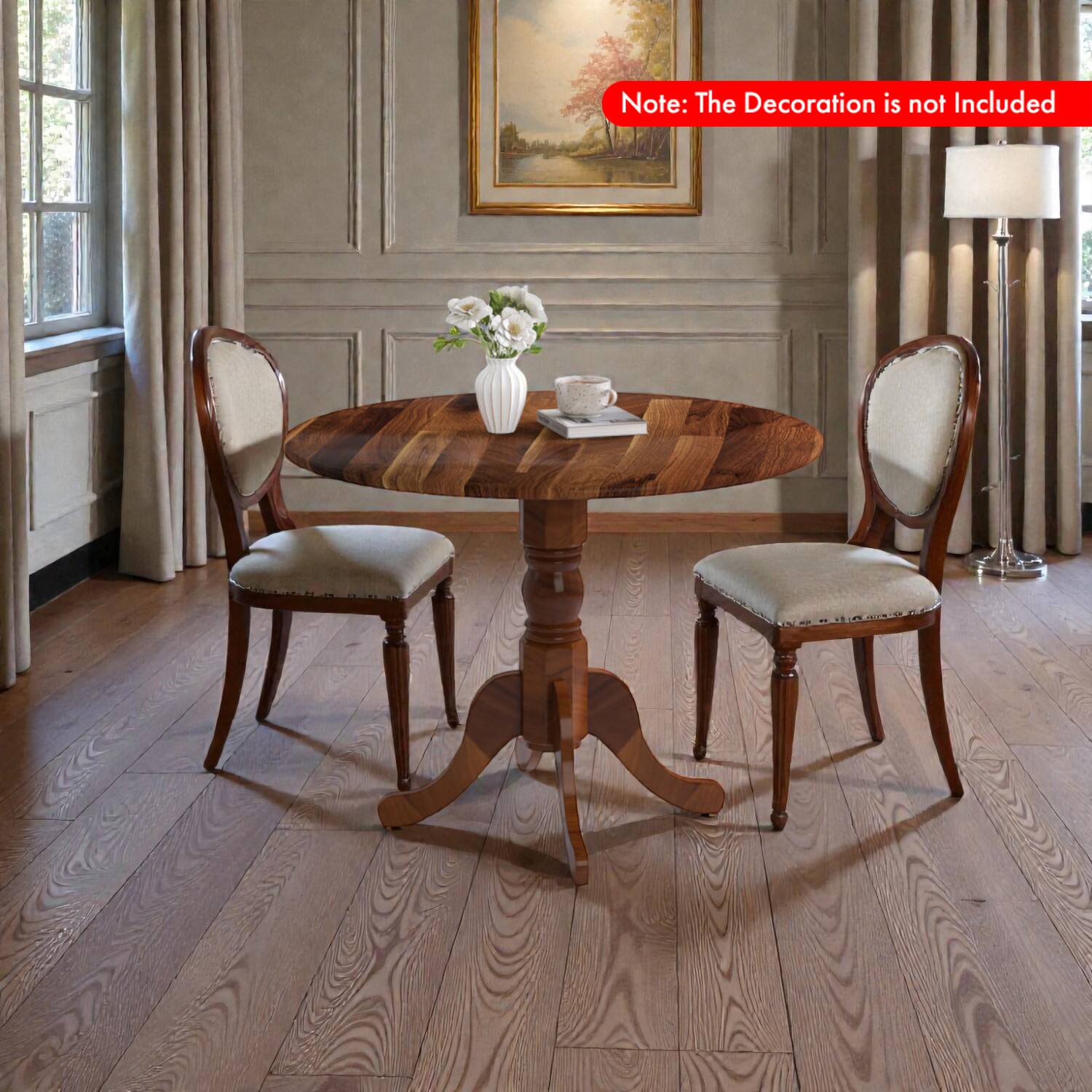 Hivvago Round Dining Table Crafted in Wood with Trestle Support Walnut ...