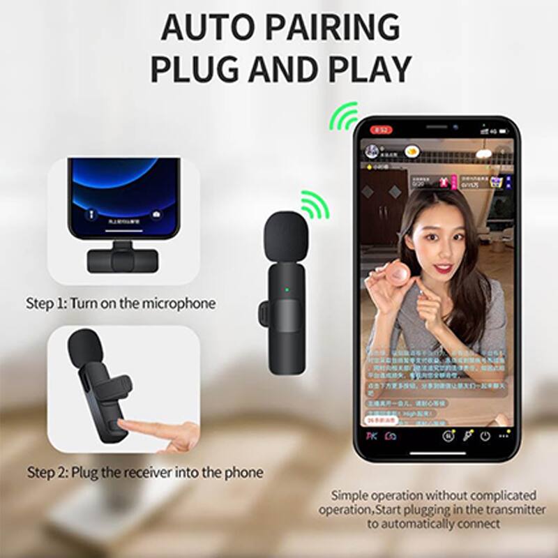 AUTO PAIRING PLUG AND PLAY

Step 1: Turn on the microphone

Step 2: Plug the receiver into the phone

Simple operation without complicated operation, Start plugging in the transmitter to automatically connect