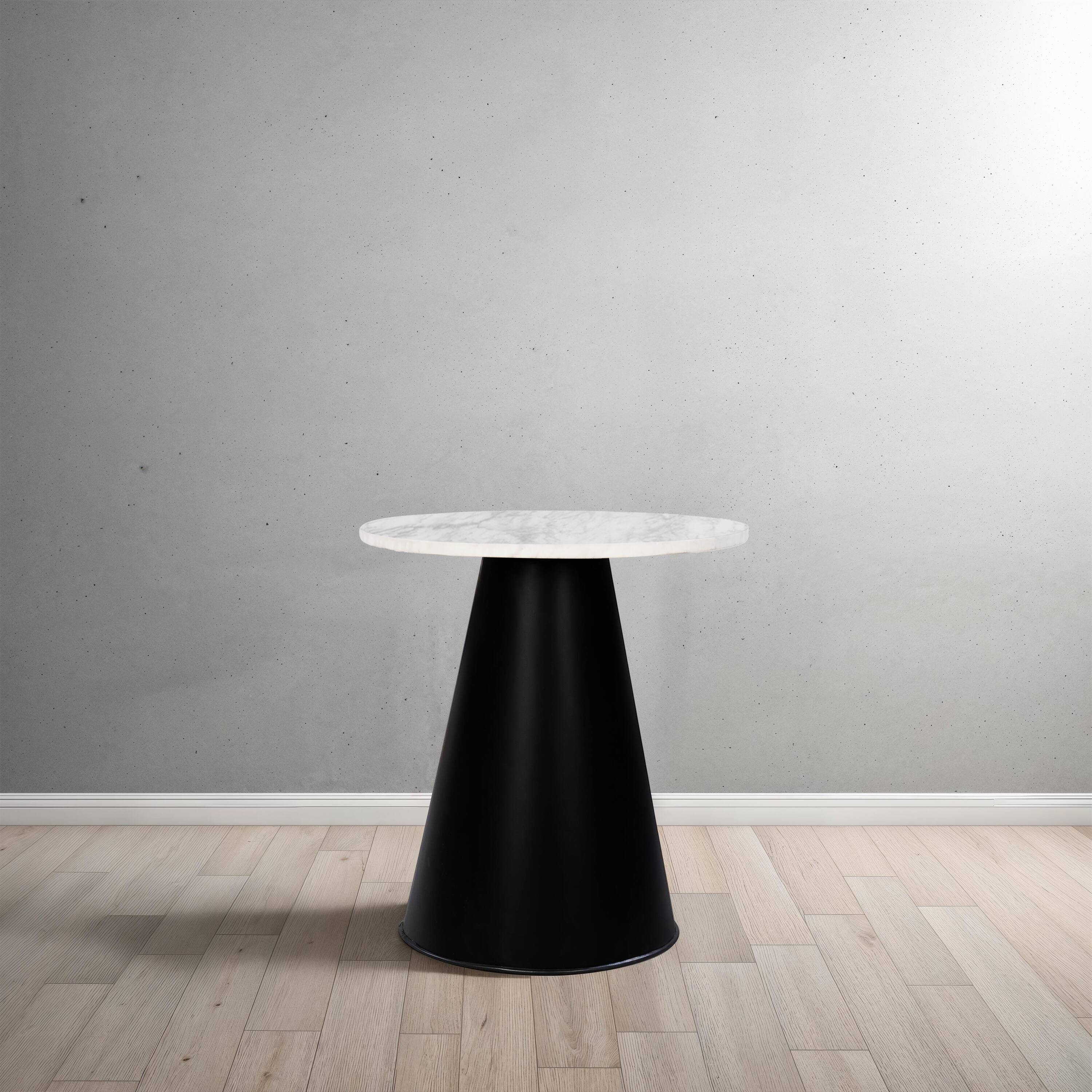 Alt View 8. Manhattan Lane - Riko Side End Table, White Natural Marble 18 Inch Round Top, Modern Black Pedestal Base - Black, White.