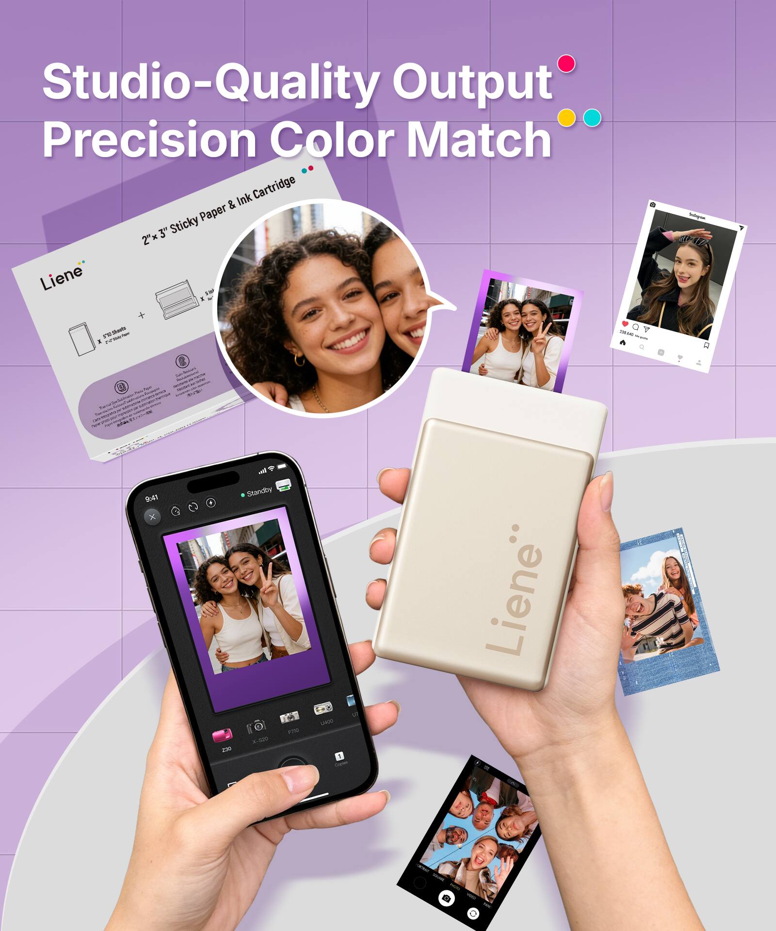 Studio-Quality Output Precision Color Match Ink Cartridge & Paper 3" Sticky 2"x 3" - Liene