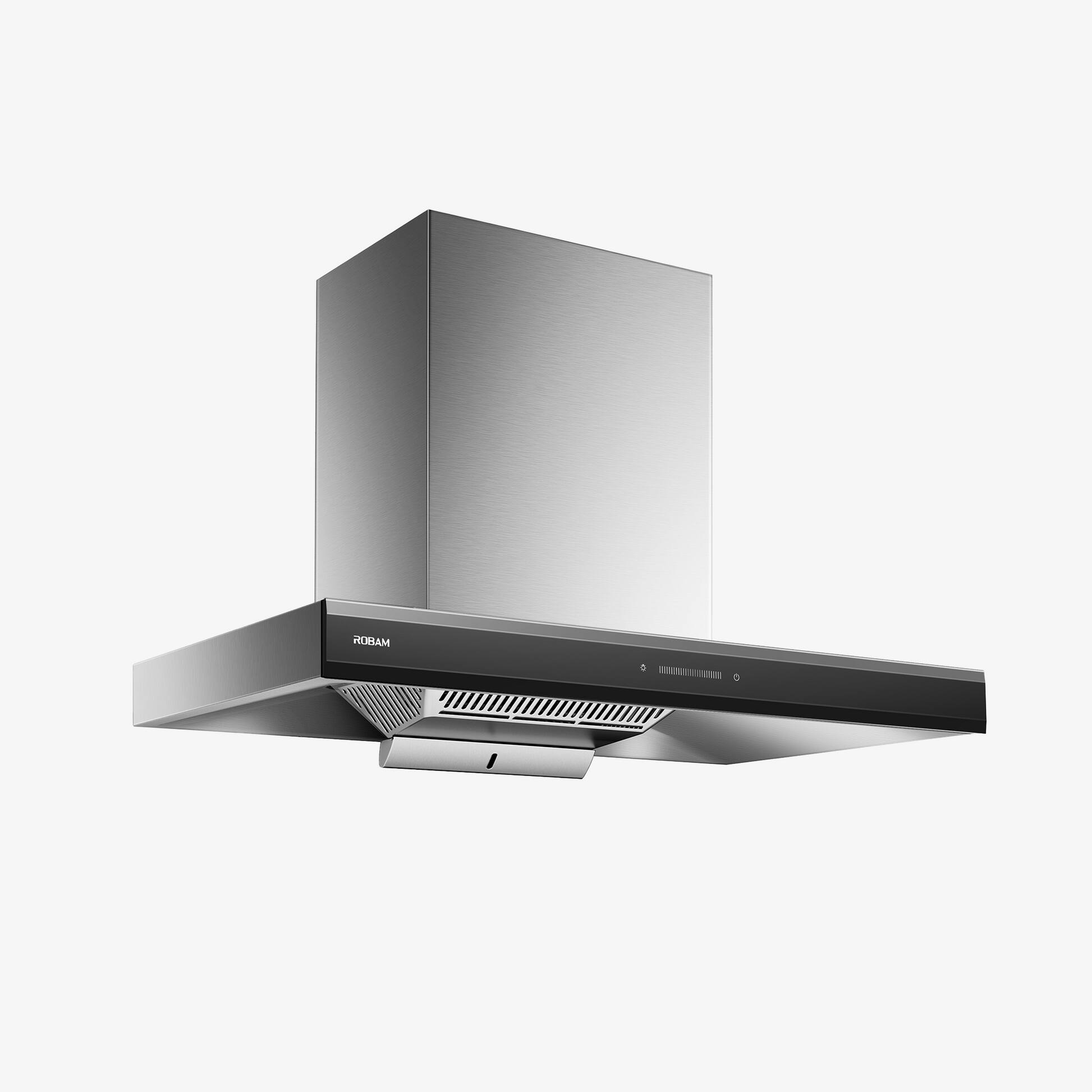 Angle. Robam - CleanAir Series 36" Wall Mount Range Hood - 1100CFM, Ultra-Slim Design, 9-Speed Touch Control - Black.
