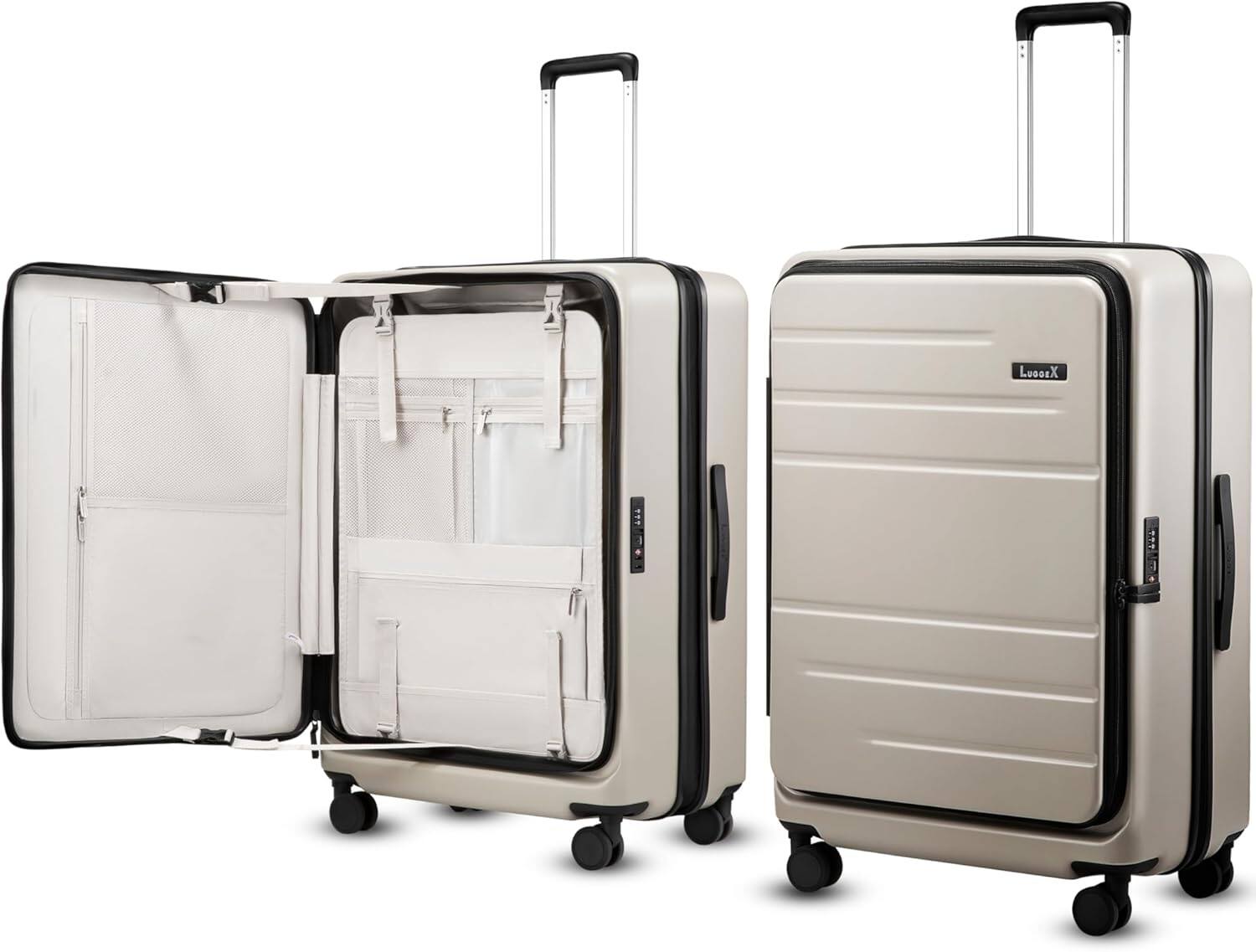 Front. LUGGEX - LUGGEX 28 Inch Checked Luggag, Opening Expandable Polycarbonate Hard Shell Suitcase with TSA Approved Lock - FLO5 - Beige.