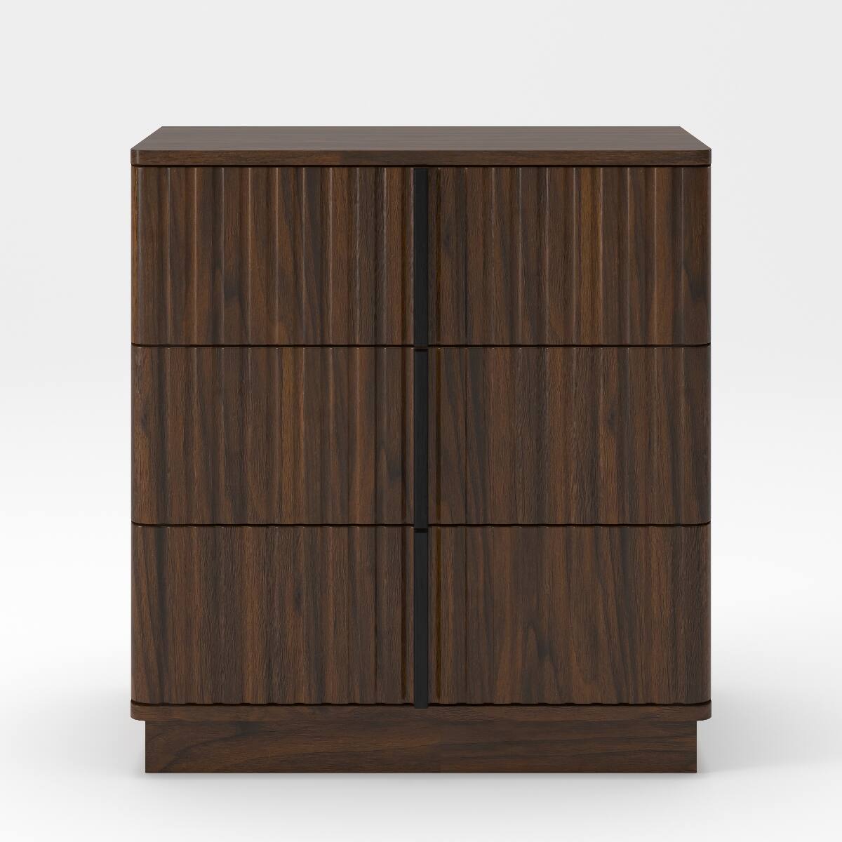 Left. Loheer - Loheer Three Drawer Nightstand Walnut Pair with Vertical Stripe Design - Walnut.