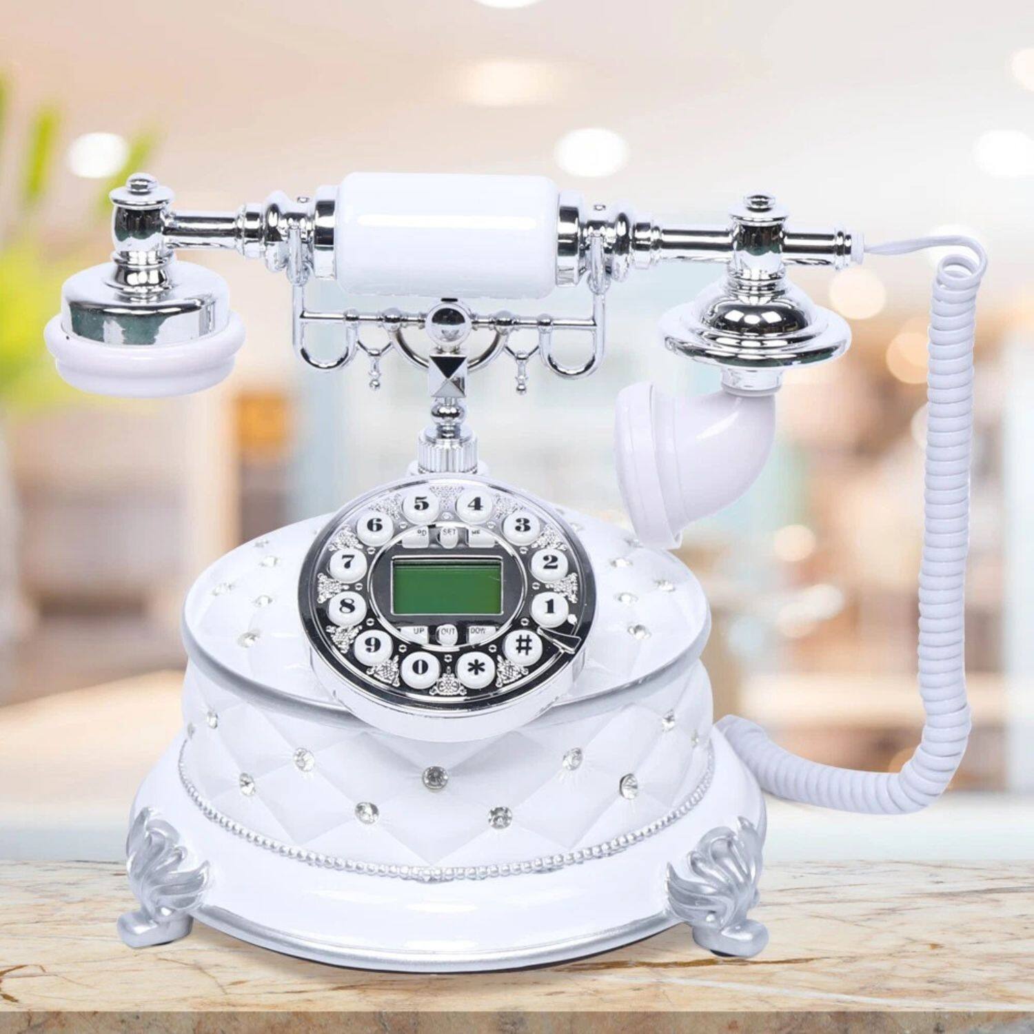Angle. Stock Preferred - Vintage Retro Corded Landline Telephone - White.