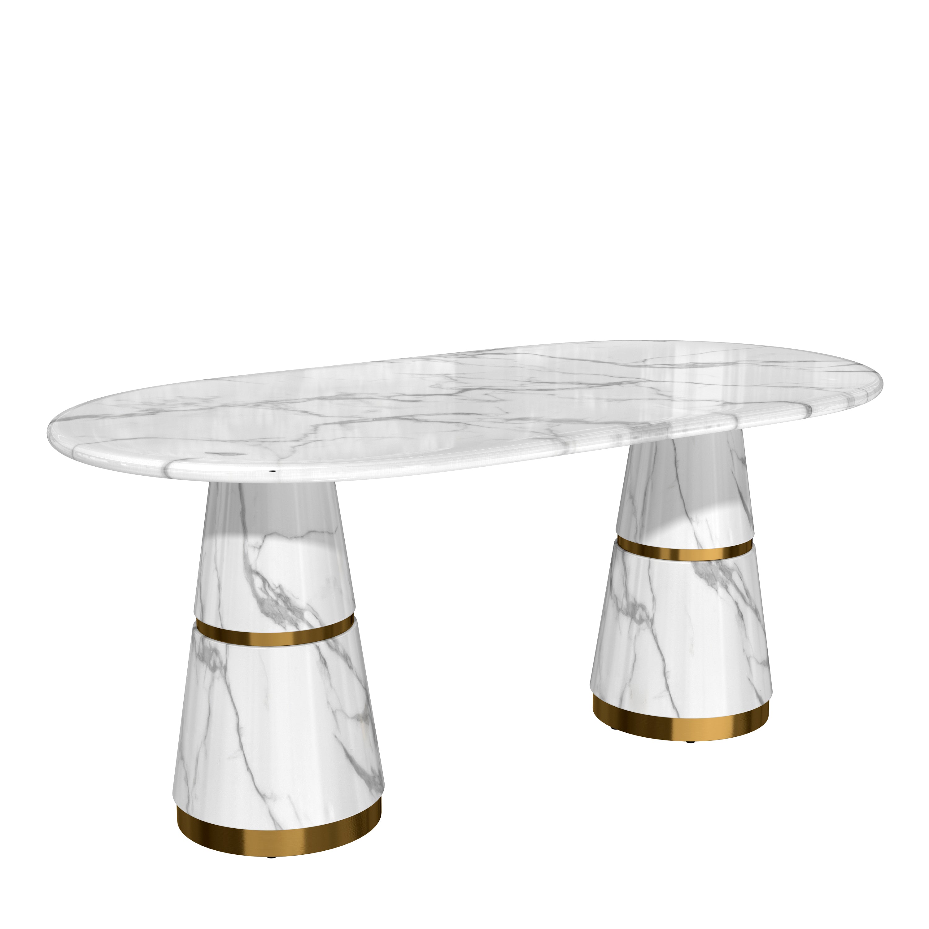 Alt View 8. Boyel Living - 70 Inch White Marble Double Pedestal Dining Table Seats 6 Modern Stainless Steel Base - White.