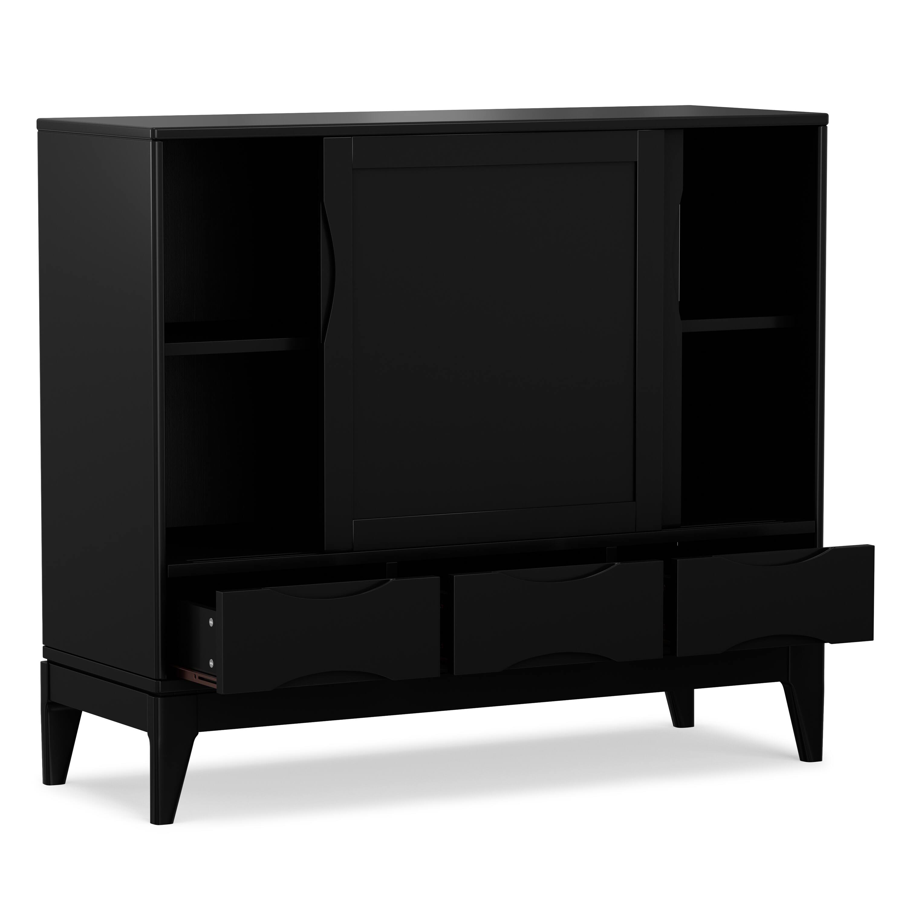 Back. Simpli Home - Harper 48 inch Wide Solid Hardwood Mid-Century Modern Medium Storage Cabinet in Black - Black.