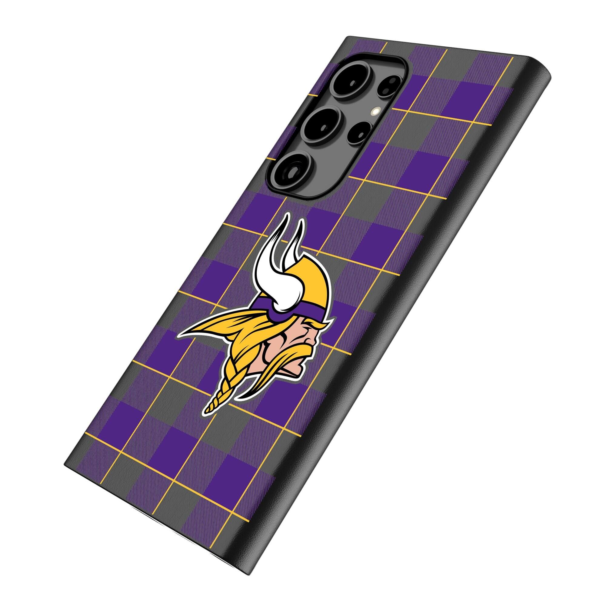 Alt View 1. Keyscaper - Minnesota Vikings Plaid Galaxy Magnetic Bump Case - S24 Ultra - Black.