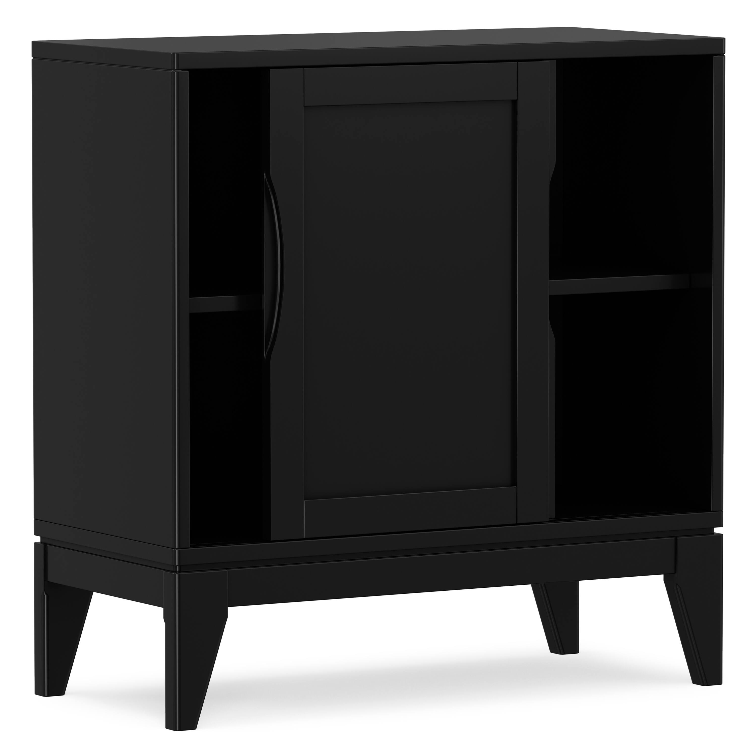 Alt View 1. Simpli Home - Simpli Home Harper 30 inch Wide Solid Hardwood Mid-Century Modern Low Storage Cabinet in Black - Black.