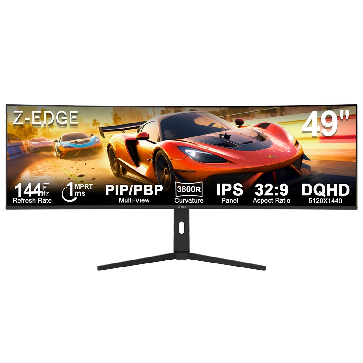 Z-Edge - 49" 32:9 DQHD 5120x1440 144Hz 1ms 3800R Curved IPS Gaming Monitor, 400cd/m², 1.07B Colors (10bit), Adjustable Stand - Black