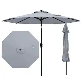 Gymax - Patio Umbrella w/Push Button Tilt Crank Handle 8 Sturdy Ribs for Patio Garden - Gray