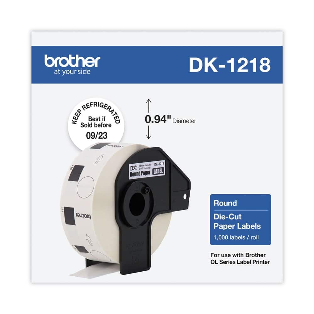 Brother - DK1218 0.94 in. dia Die-Cut Round Paper Labels - (1-Roll) - White