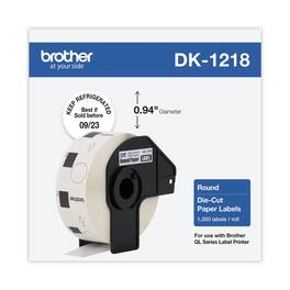 Brother - DK1218 0.94 in. dia Die-Cut Round Paper Labels - (1-Roll) - White