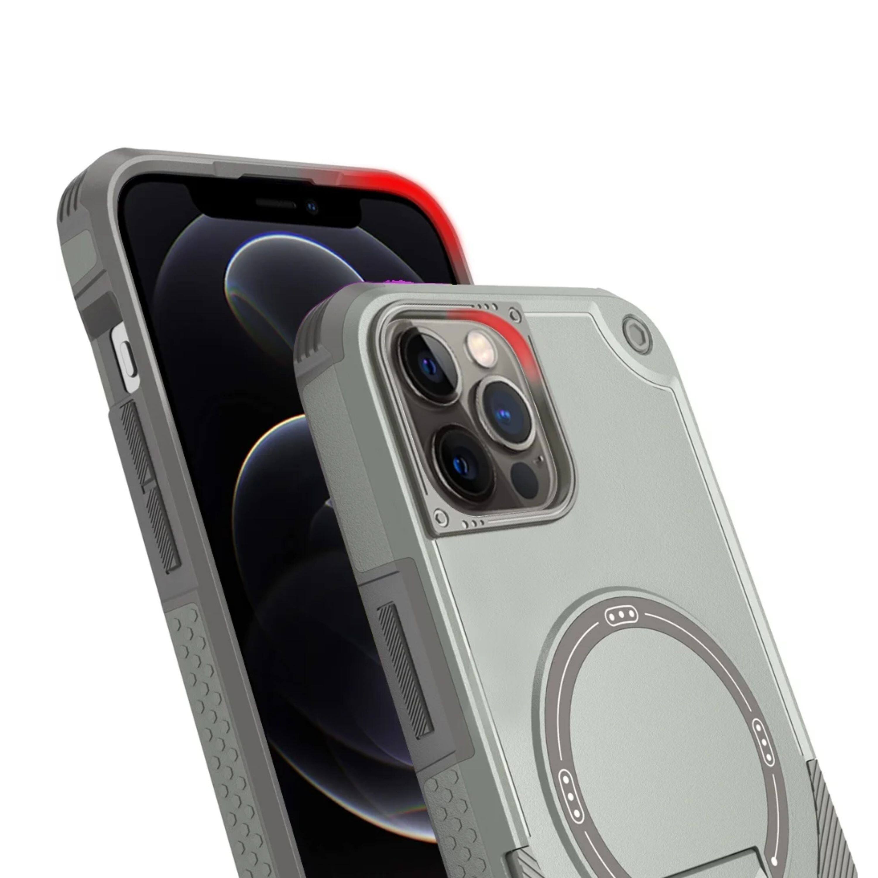Angle. Kitcheniva - Magnetic Circle Rugged Grip Kickstand Phone Case With Tempered Glass For iPhone 12/12 Pro Grey - Grey.