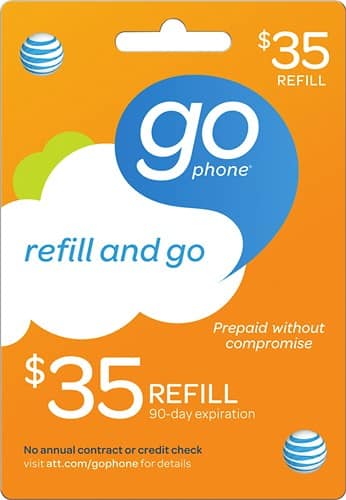 Front Standard. AT&T GoPhone - $35 Top-Up Card.