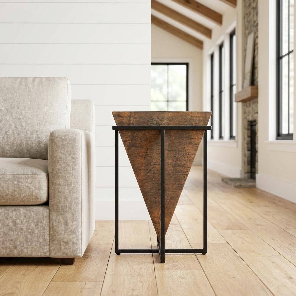 Angle. Starlight Canyon Home - Triangular Wood Accent Table, Modern Contemporary Side Table for Living Room - Dark Brown.