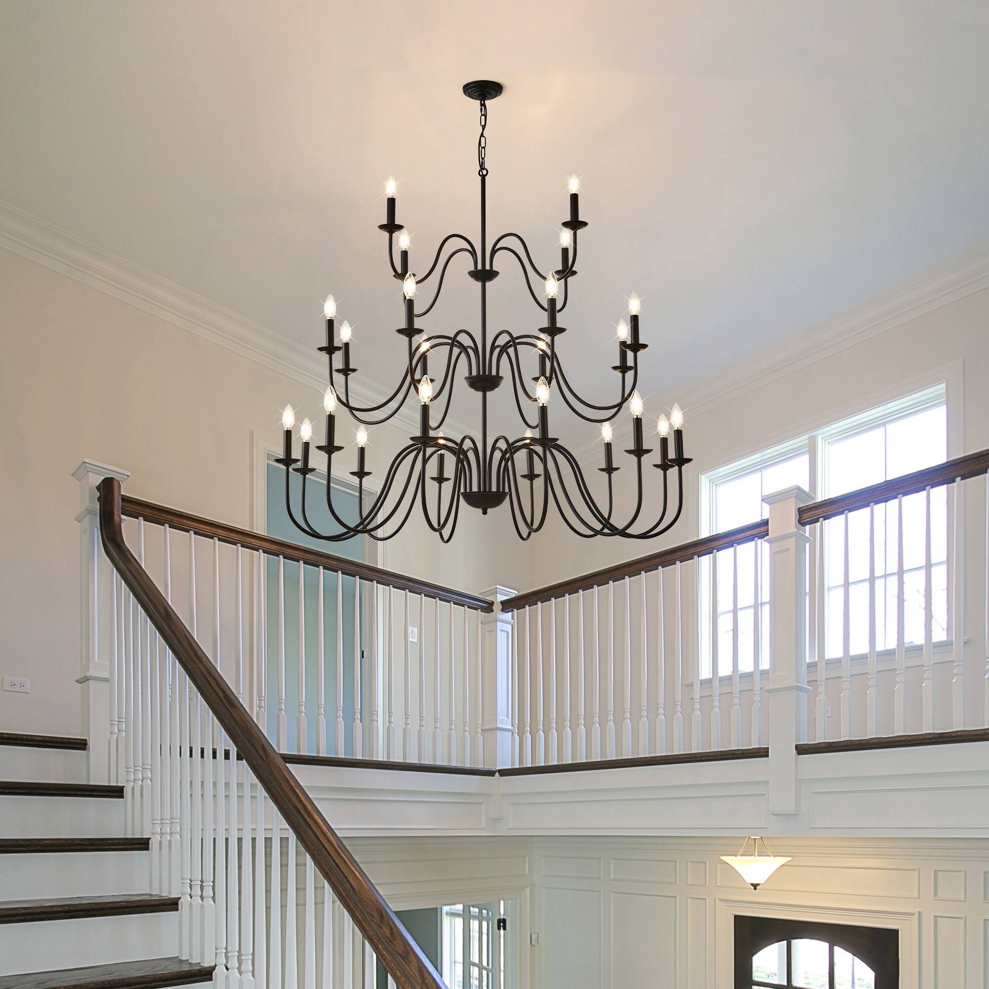 Front. Boyel Living - Farmhouse Chandelier Black Metal Chandeliers Light Fixtures Industrial for High Ceiling.