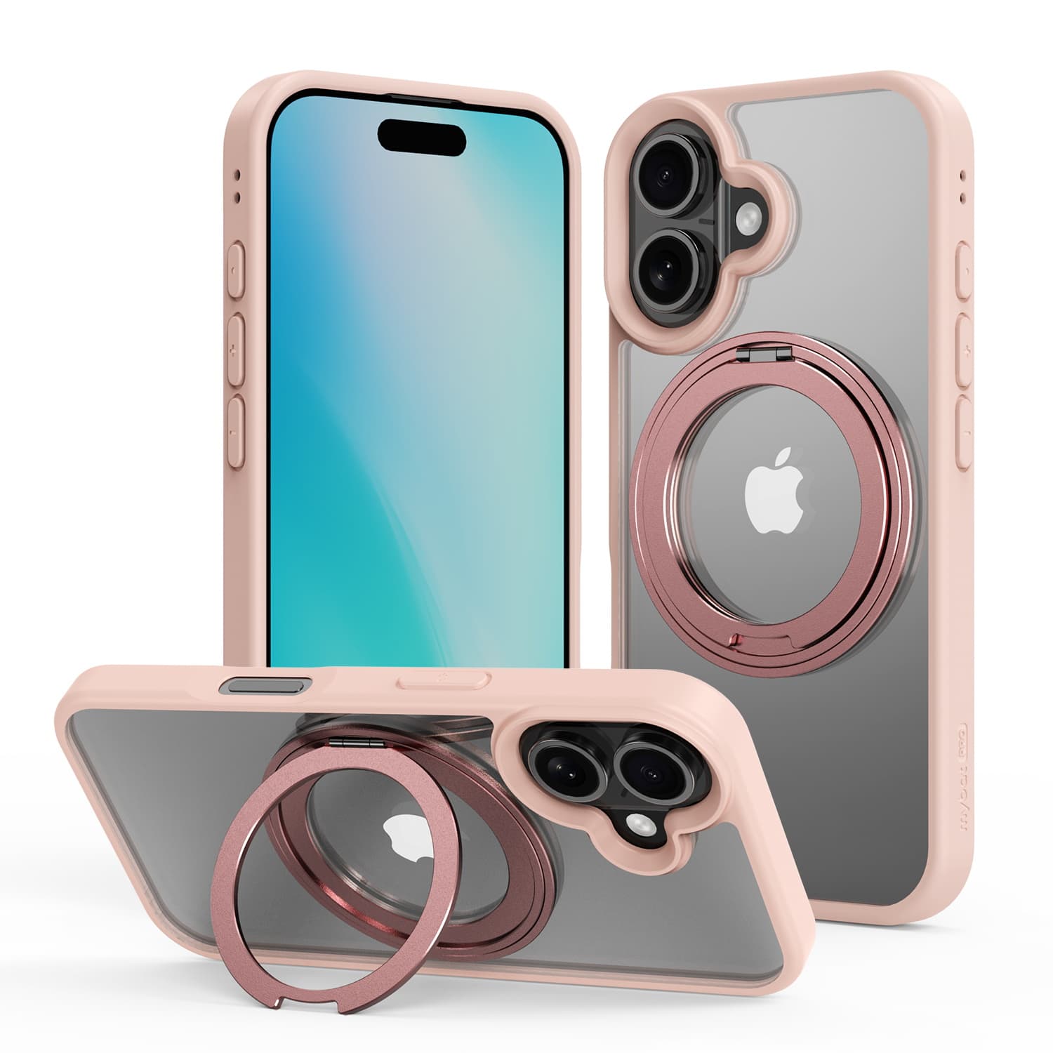 Mybat Pro - Lure Series 360° Ring Stand MagSafe Case for Apple iPhone 16 - Pink - Clear/Pink