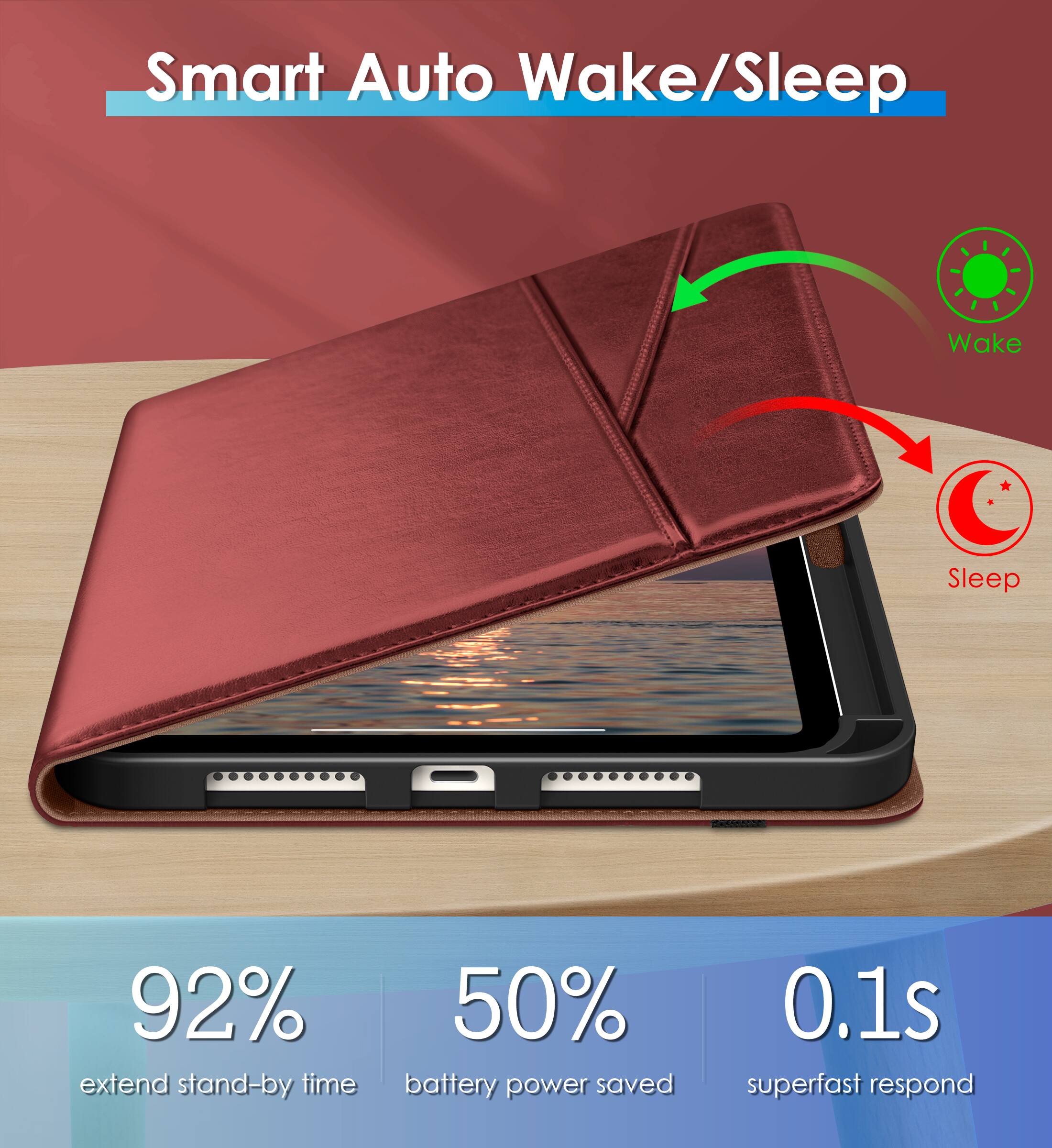 Smart Auto Wake/Sleep

- 92% extend stand-by time
- 50% battery power saved
- 0.1s superfast respond

Wake
Sleep