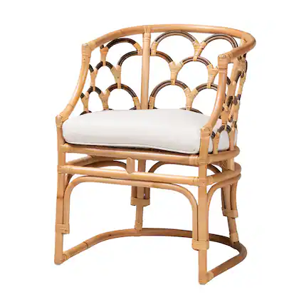 Front. bali & pari - Aster Modern Bohemian Rattan Armchair - White/Natural Brown.