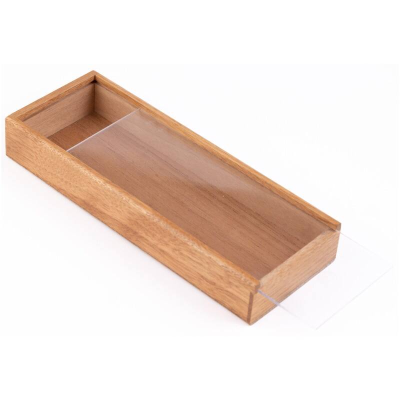 Angle. Prestige - 3 Cigar Promotional Box with Slide Top - Clear Finish.