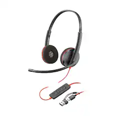 Front. HP - HP Poly Blackwire 3220 USB-C Wired Stereo Headset, Black - Black.