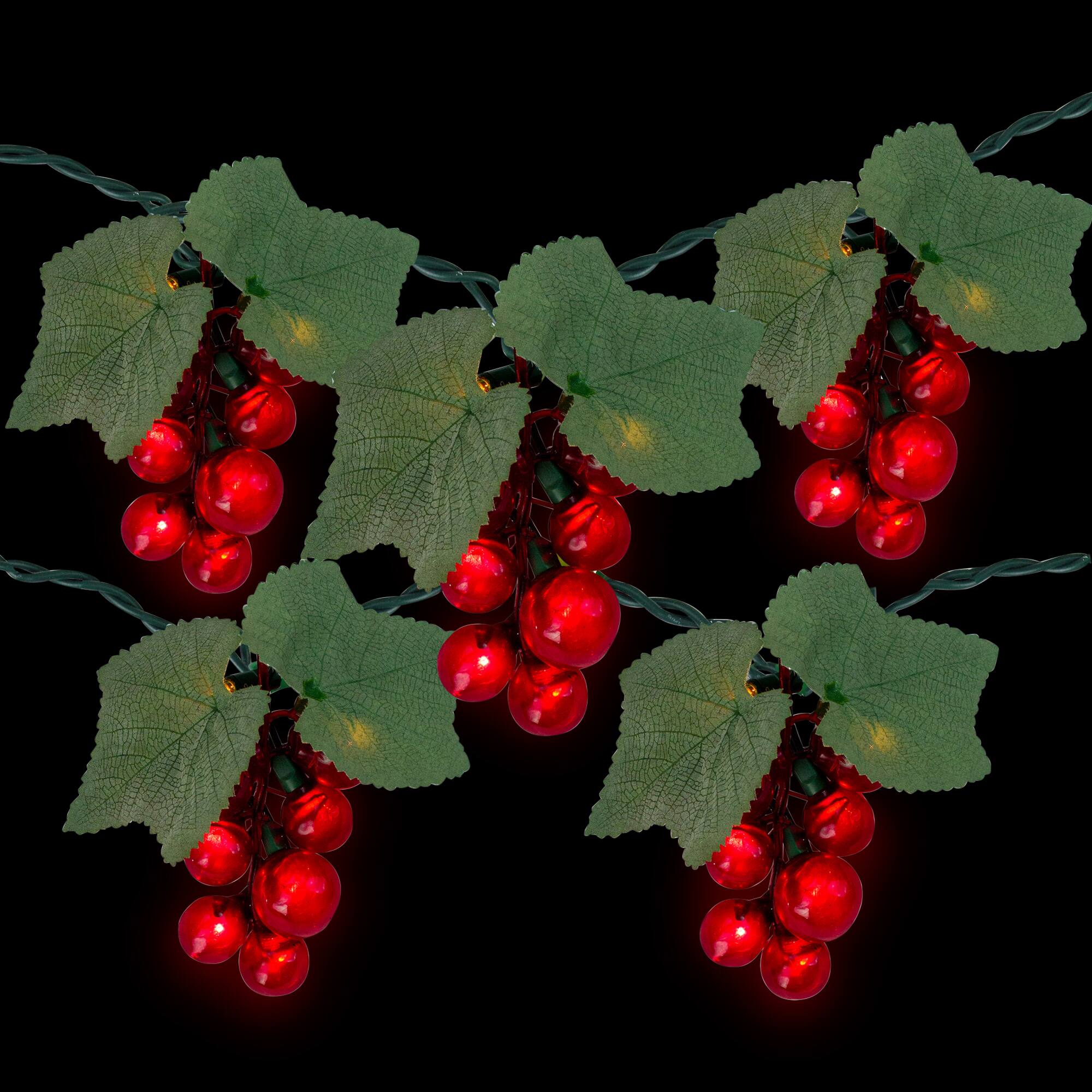 Front. Northlight - Grape Cluster Outdoor Patio String Light Set - Red - 6' Green Wire - 5ct - Red.