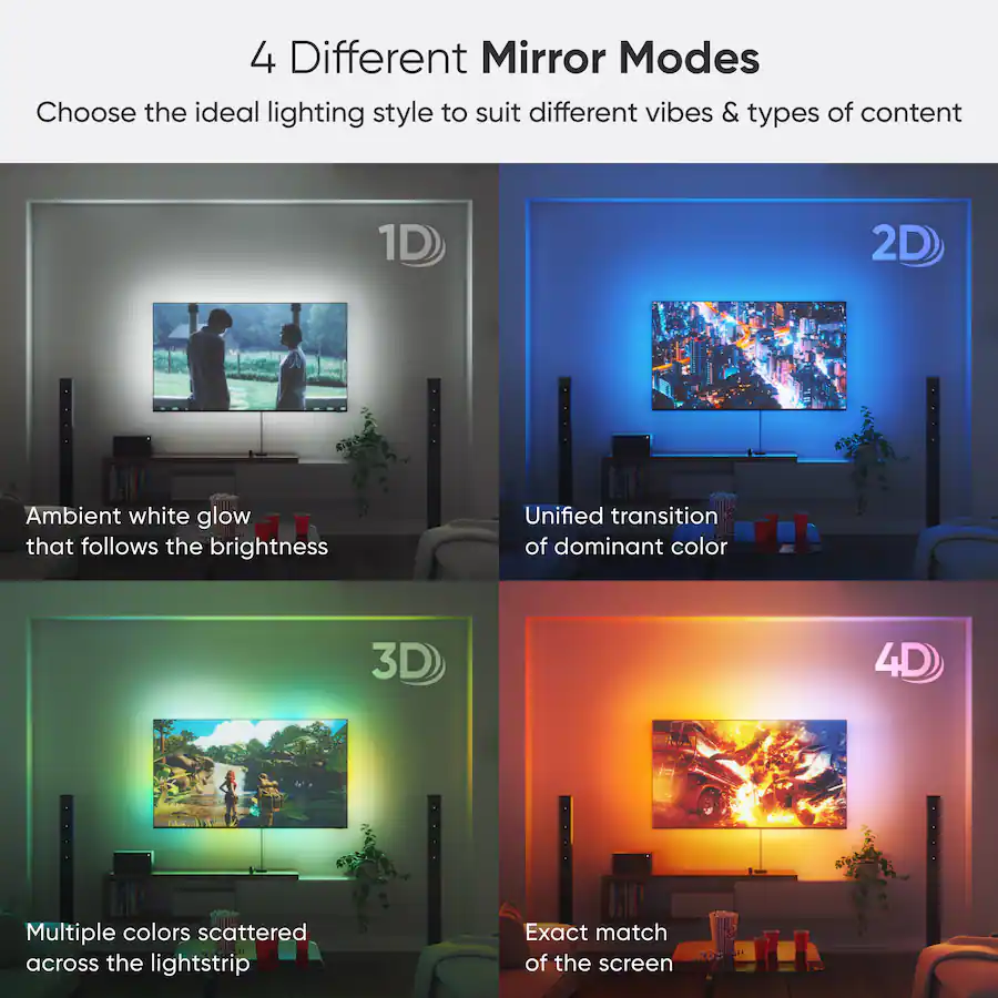 Light Mirror Color Screen Nanoleaf 4D Screen Mirror + Lightstrip Kit (For TVs and Monitors up to ...