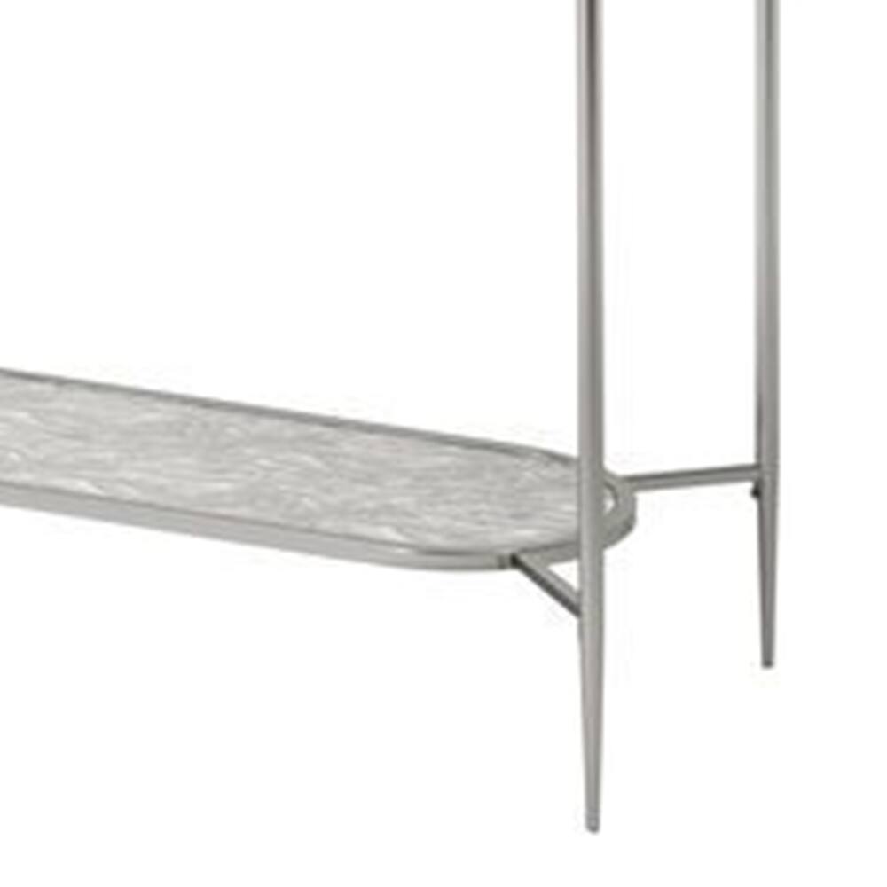 Alt View 3. Manhattan Lane - Sofa Table with Textured Obround Shelf - Silver.