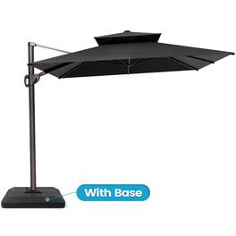 Crestlive Products - 11-ft Aluminum Tan Slide-tilt Cantilever Patio Umbrella with Base - Black