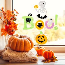 Northlight - 14-Piece Orange and "Boo!" Halloween Gel Window Clings - Green
