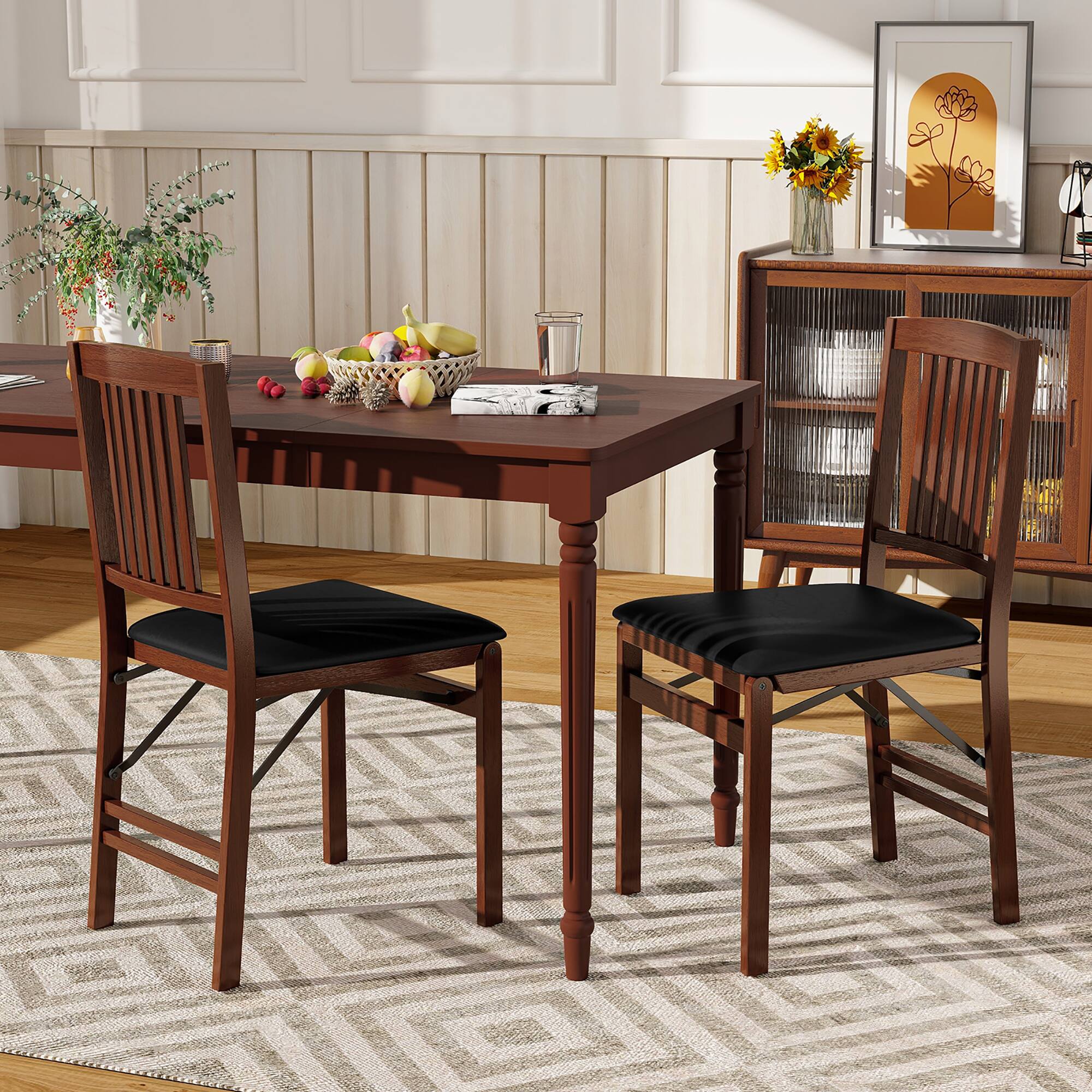 Alt View 1. Gymax - Gymax Folding Dining Chairs Set of 2 w/Padded Seat Rubber Wood Frame for Dining Room - Brown, Black.
