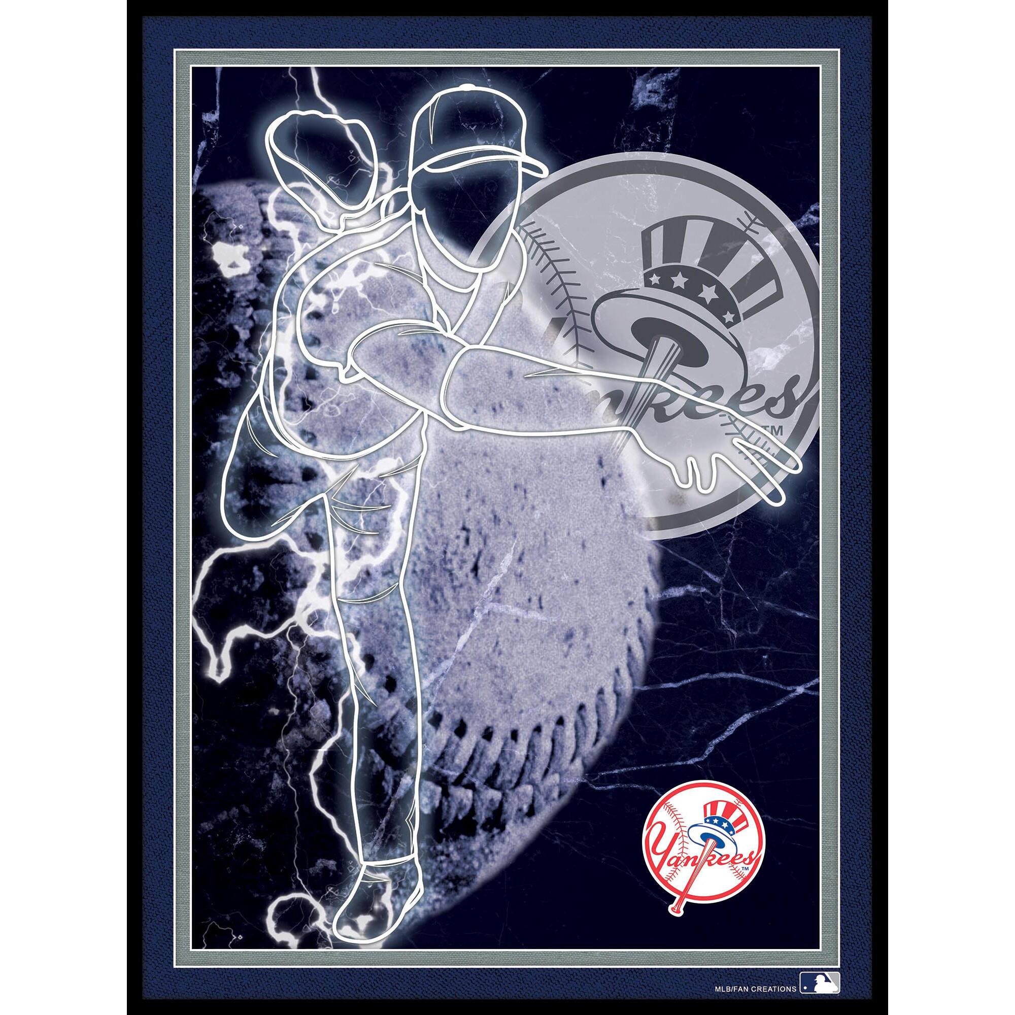 Black New York Yankees 12'' x 16'' Framed Neon Player Print