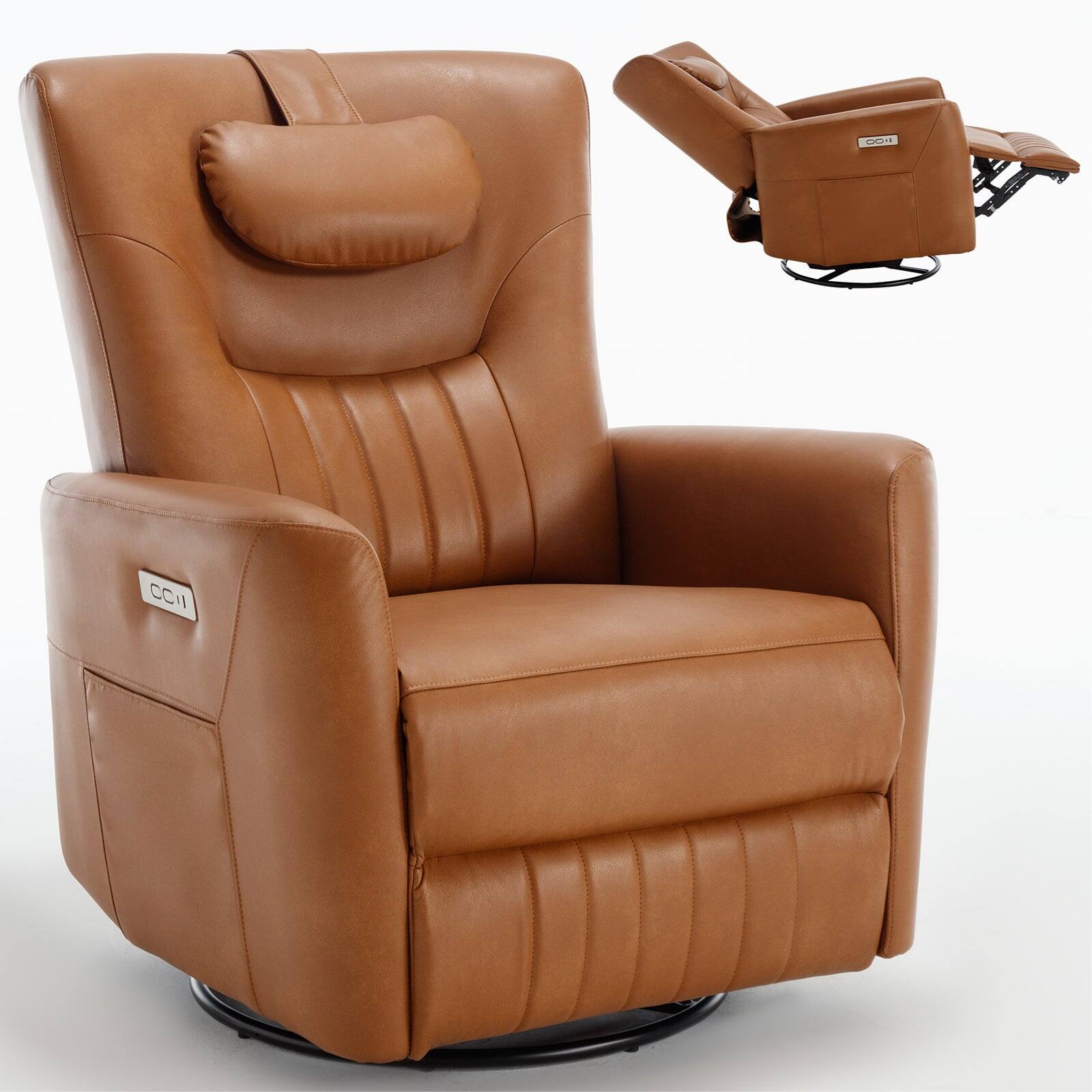 Alt View 10. Boyel Living - Swivel and Rocker Power Recliner Chair Heavy Duty Motion Mechanism with USB and Type-C Ports - Yellow.