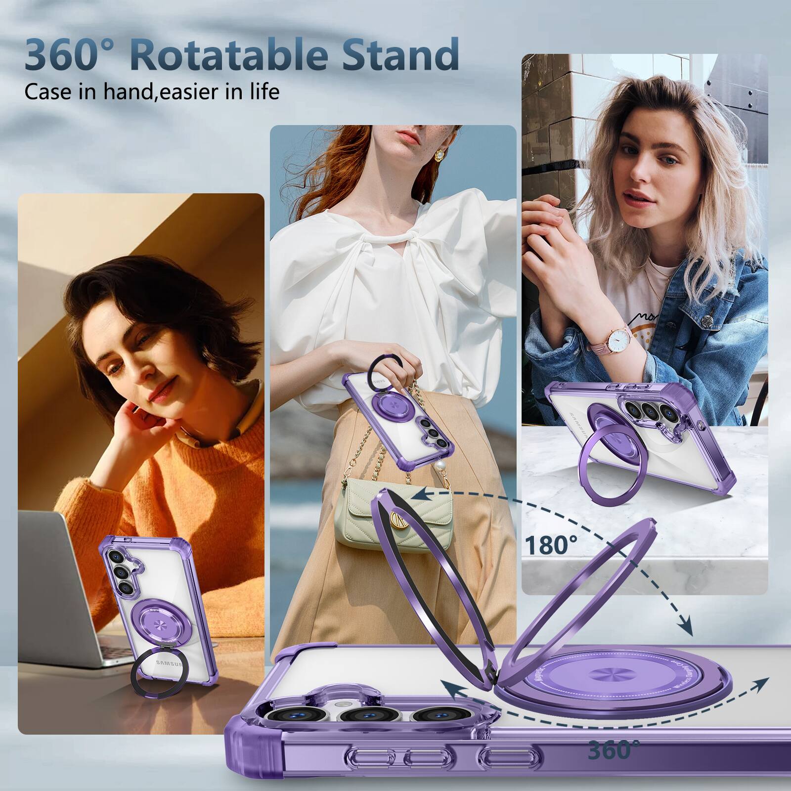 360° Rotatable Stand  
Case in hand, easier in life