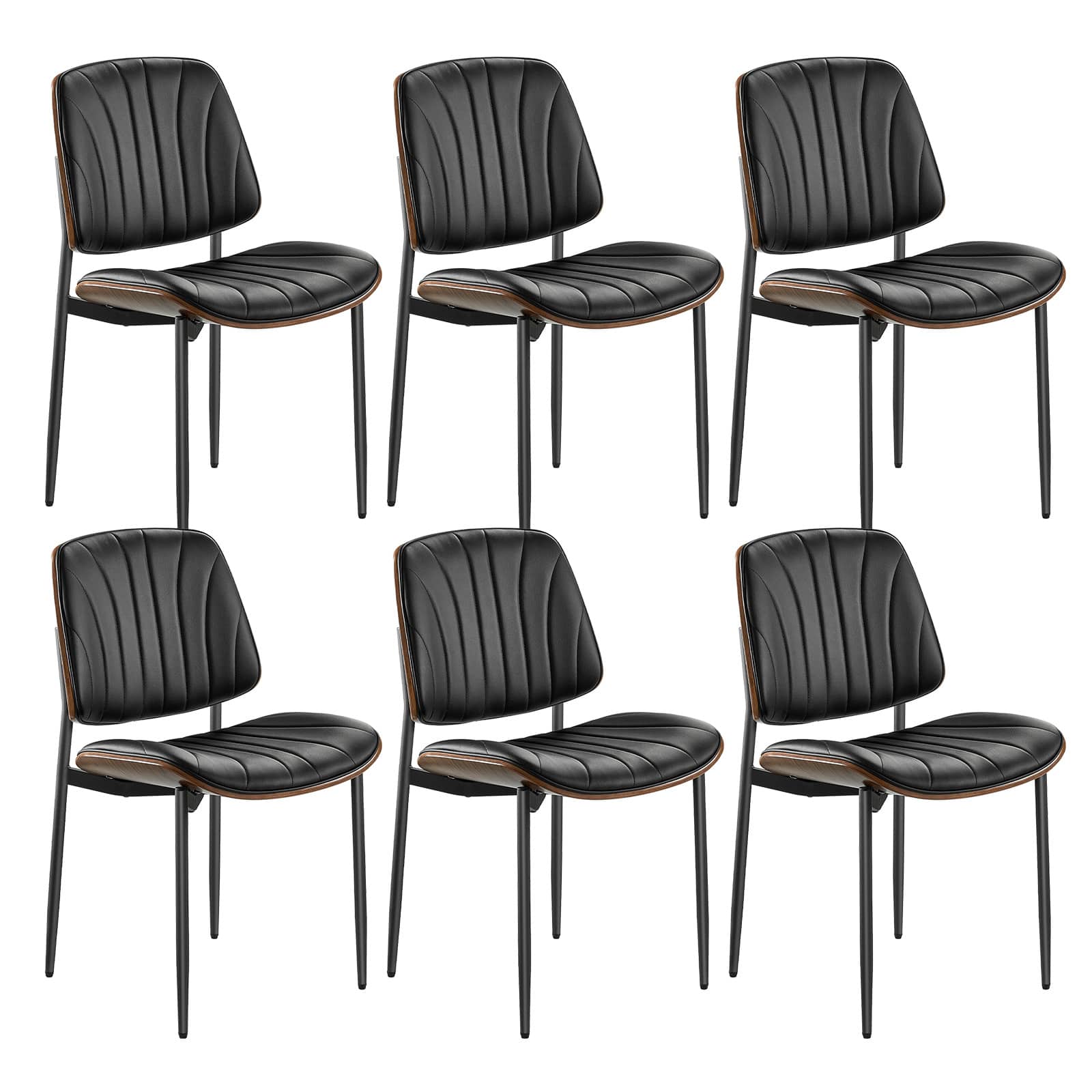 VEVOR - Modern Dining Room Accent Chairs Set of 6, Upholstered Leather Side Chair for Dining Tables, Space-Saving Table Chair - Black