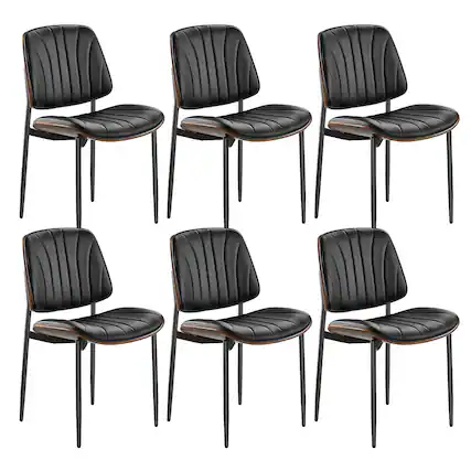 Front. VEVOR - Modern Dining Room Accent Chairs Set of 6, Upholstered Leather Side Chair for Dining Tables, Space-Saving Table Chair - Black.