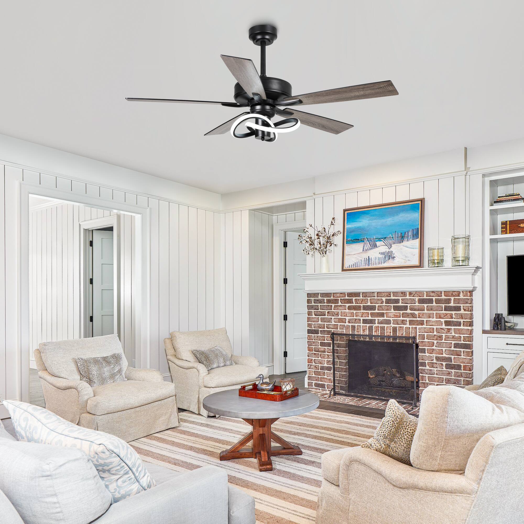 Back. Parrot Uncle - 52-Inch Modern Black Integrated LED Ceiling Fan with Light and Remote Control - Black.
