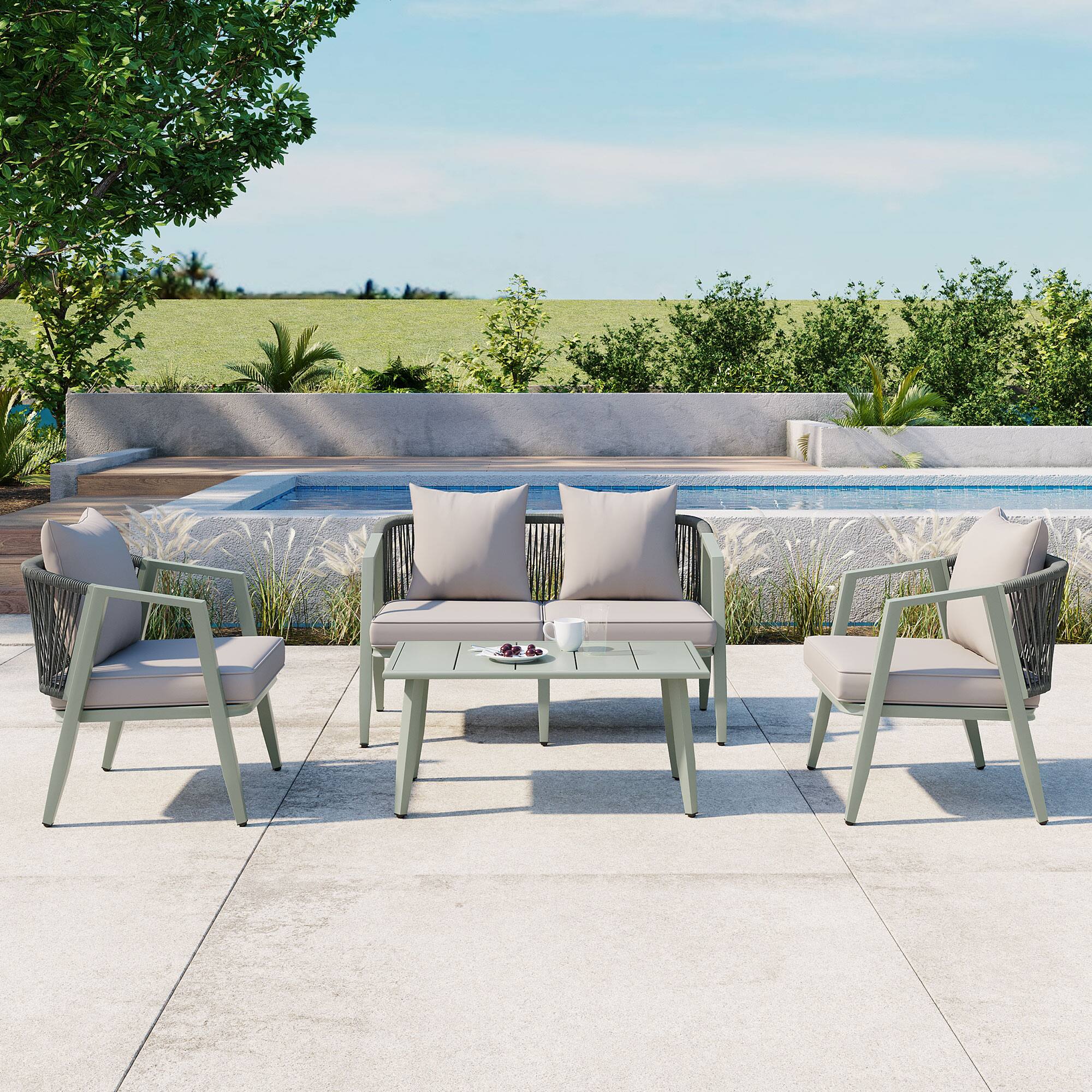 Left. Mondawe - 4-Piece Durable and Comfortable Outdoor Seating Set - Green.