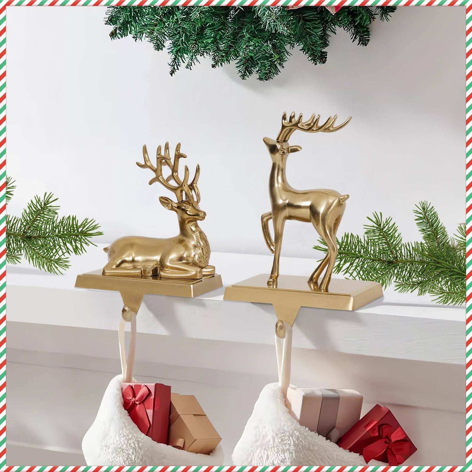 Alt View 2. JETRANSPORT - Christmas Stocking Holders For Mantle Set Of 2 Reindeer Hangers Weighted Hooks With Non-slip Heavy Duty Base - Xmas Tree 2Pcs.