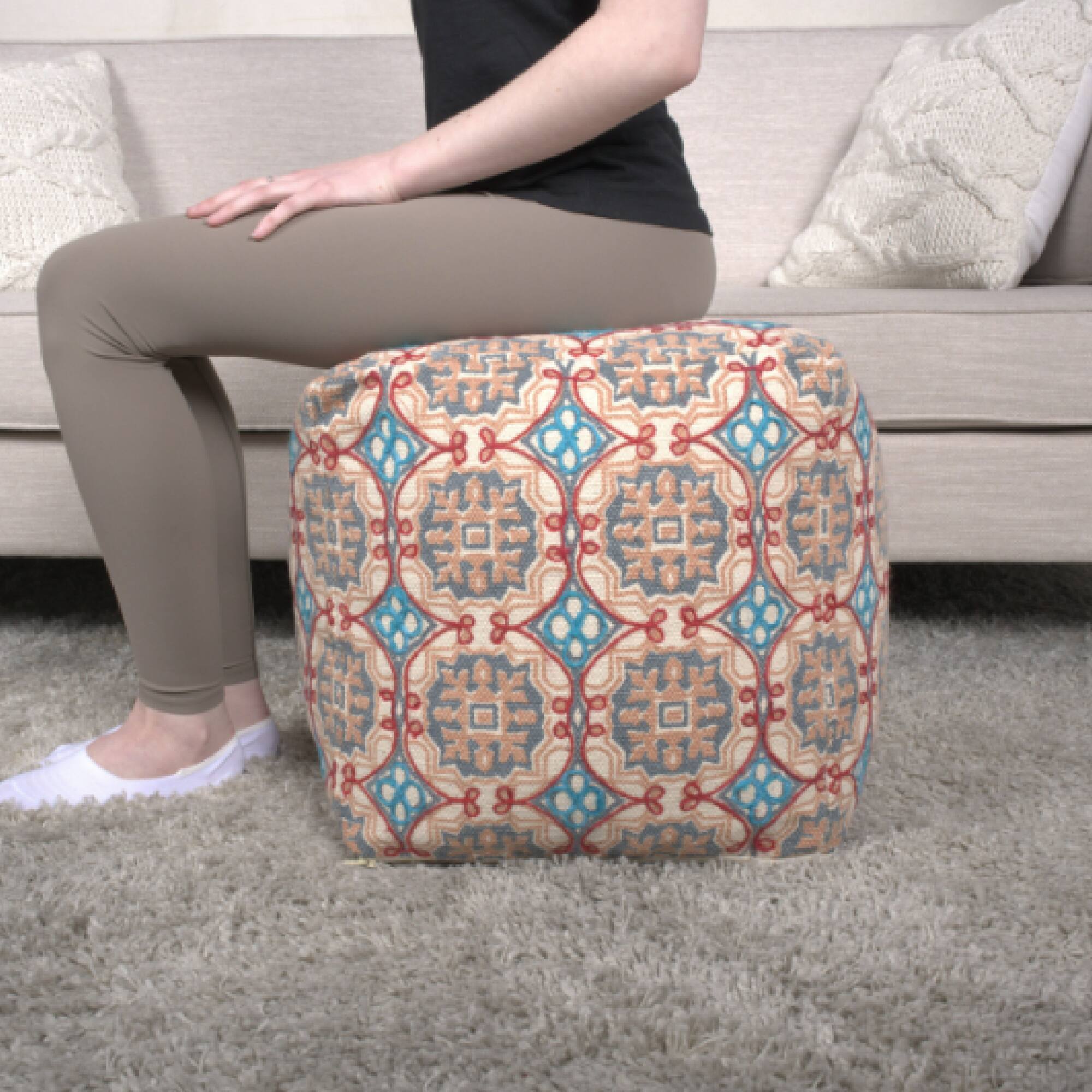 Left. GOODSILO - Handcrafted Fabric Pouf Ottoman Footrest Seat Home Decor Accent Piece Stylish Comfort - Multi.