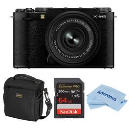 Bundle - Fujifilm - X-M5 Mirrorless Camera with XC 15-45mm f/3.5-5.6 OIS PZ Lens, Black, with 64GB Memory Card, Camera Case