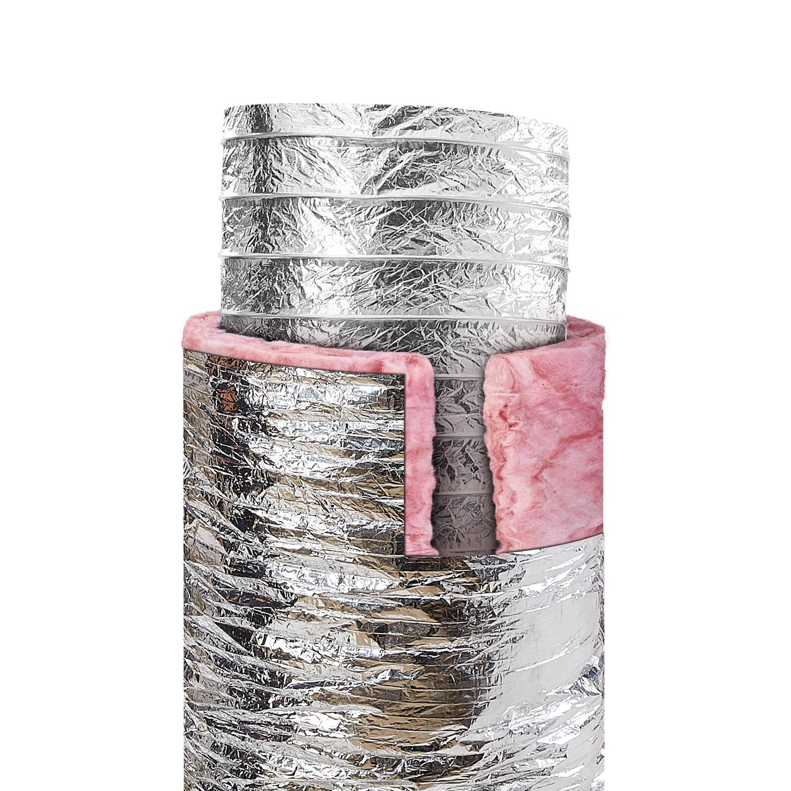 Alt View 5. VEVOR - Dryer Vent Hose, 8'' Insulated Flexible Duct 25FT Long with 2 Duct Clamps, Heavy-Duty Three Layer Protection - Silver.