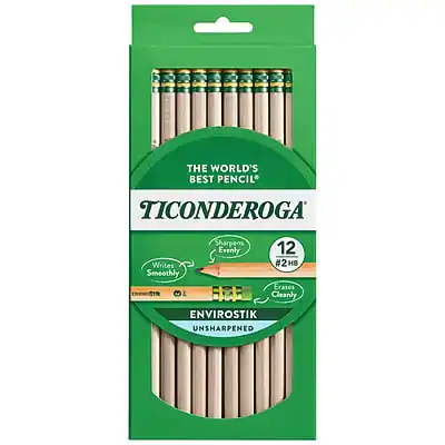 THE WORLD'S BEST PENCIL
TICONDEROGA
Writes Smoothly
Sharpens Evenly
Erases Cleanly
12 #2 B
42/18
ENVIRONMENTALLY FRIENDLY
ENVIROSTIK
UNSHARPENED