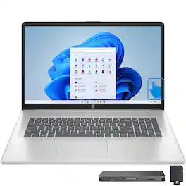 HP - 17.3" HD+ Touchscreen Laptop,AMD Ryzen 5 7430U,16GB RAM 1TB SSD+160GB Dock Set,AMD Radeon Graphics,Win 11 Pro - Silver