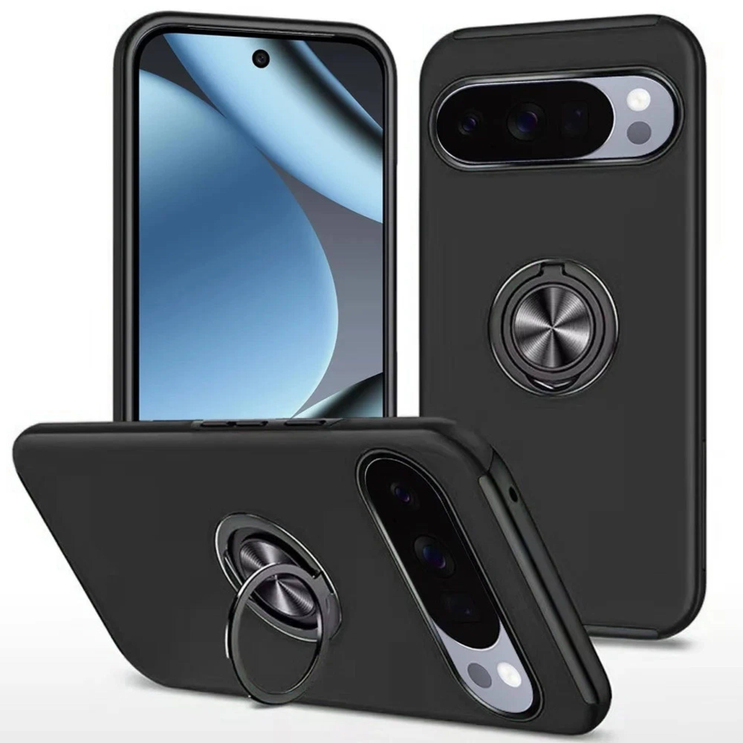 Front. Kitcheniva - Rubber 2 Layer Metal Ringstand Case Plus Tempered Glass For Google Pixel 11 Pro Xl Black - Black.