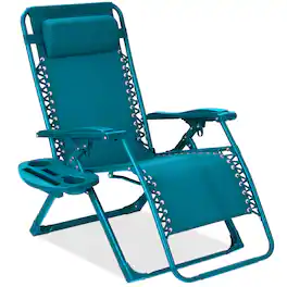 Best Choice Products - Monochromatic Zero Gravity Chair, Folding Patio Recliner w/Side Tray, Headrest - Peacock