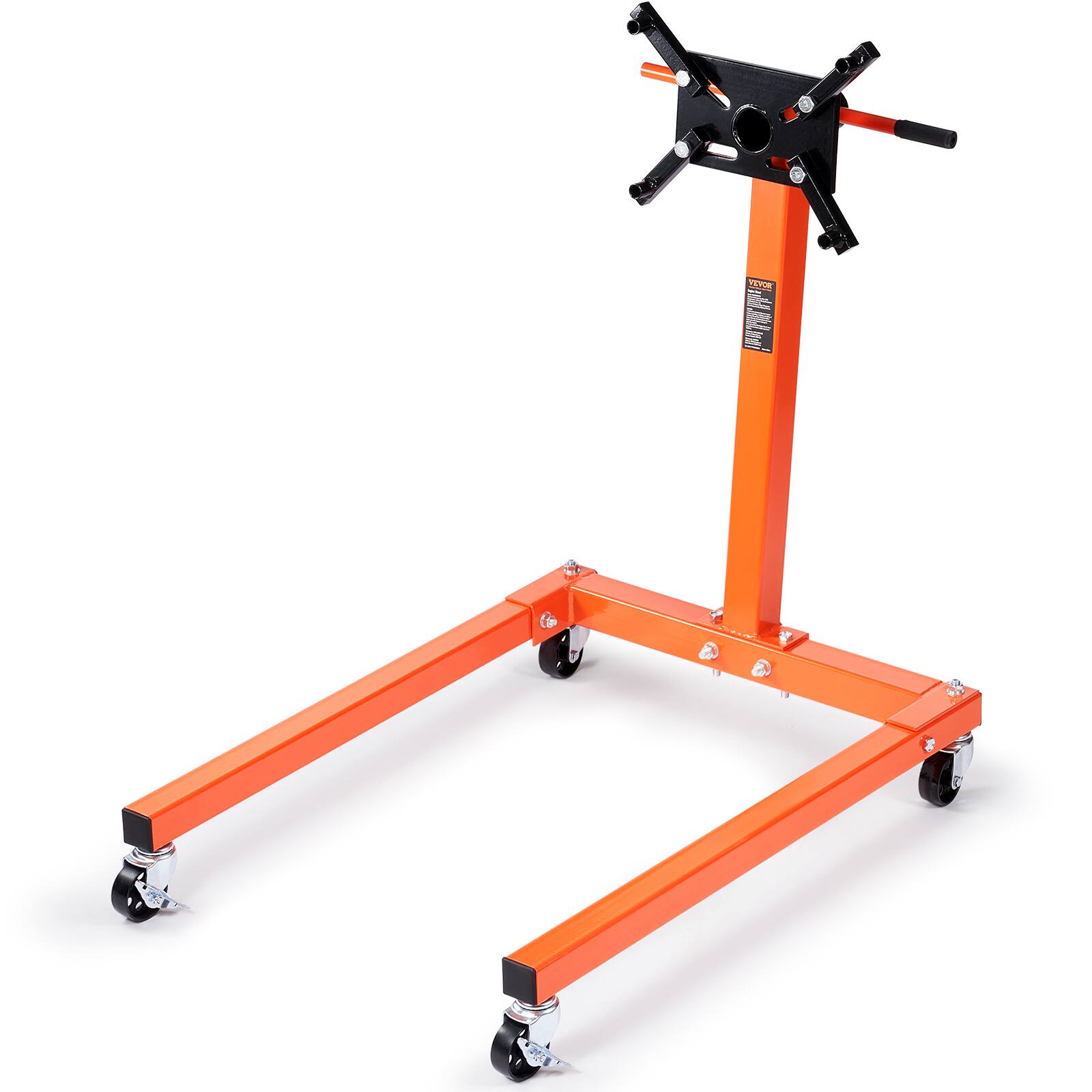 Front. VEVOR - Engine Stand, 1300 lbs (3/5 Ton) Rotating Engine Motor Stand with 360 Degree Adjustable Head,Cast Iron Motor Hoist Dolly - Black;Orange.